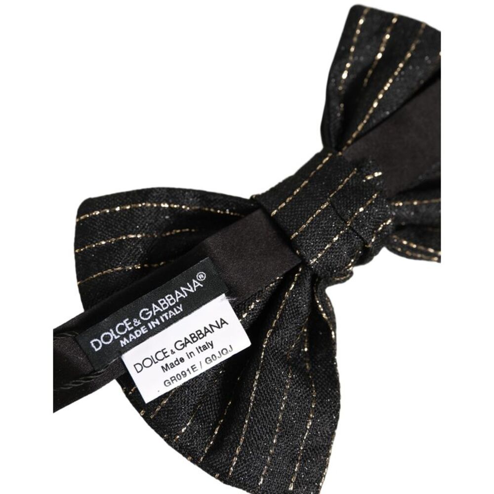 Dolce & Gabbana Men Dark Gray Pinstripe Silk Adjustable Neck Papillon Bow Men's
